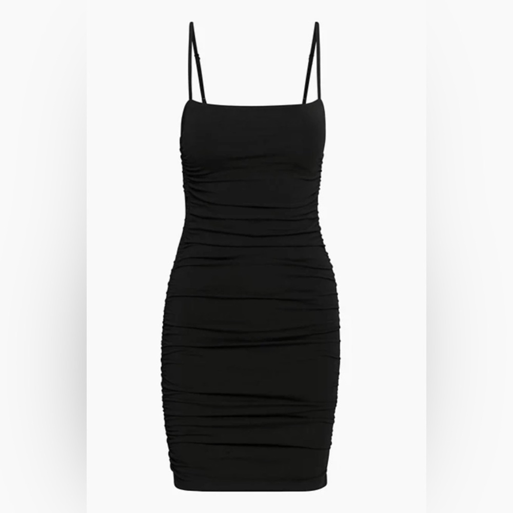 BNWT! Aritzia TNA black chill Malibu ruched mini dress small